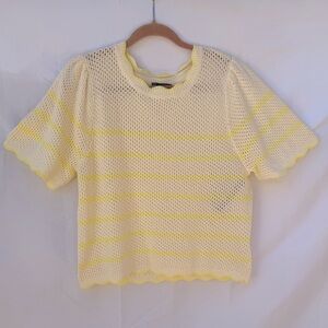 Wit & Wisdom Cream Yellow Stripe Knit Short Sleeve Sweater Size L